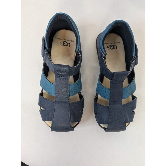 UGG Kylo Toddler Sandals 12 Blue Leather Strappy Breathable Comfort Flat Shoes - Picture 4 of 13